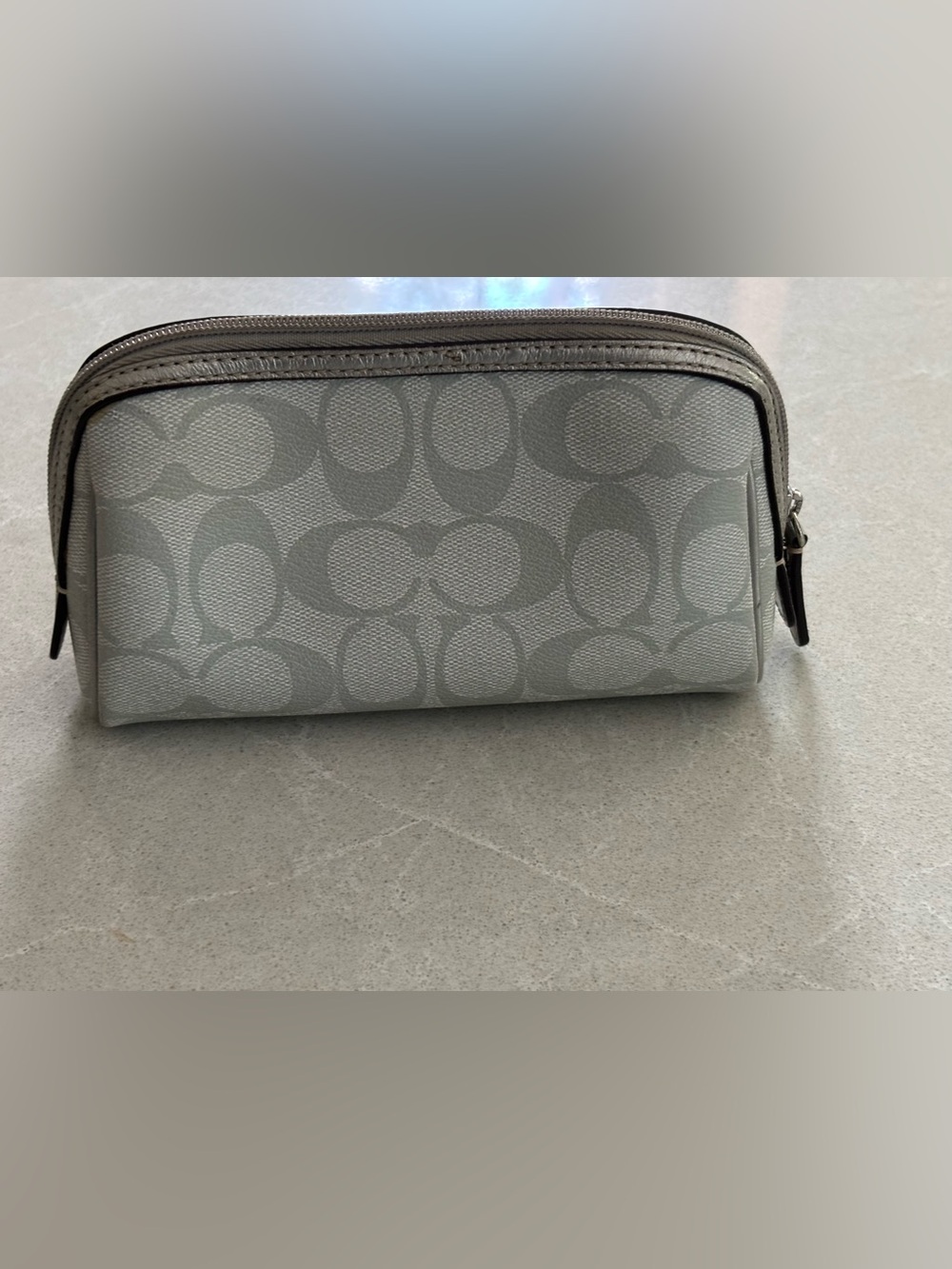 Coach Gray Signature C Jacquard Small Cosmetic Pouch Toiletry Classic Makeup Bag
